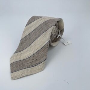 Eton Tie Mens One Size Ivory Beige Stripes Wool Classic Necktie Italy Made